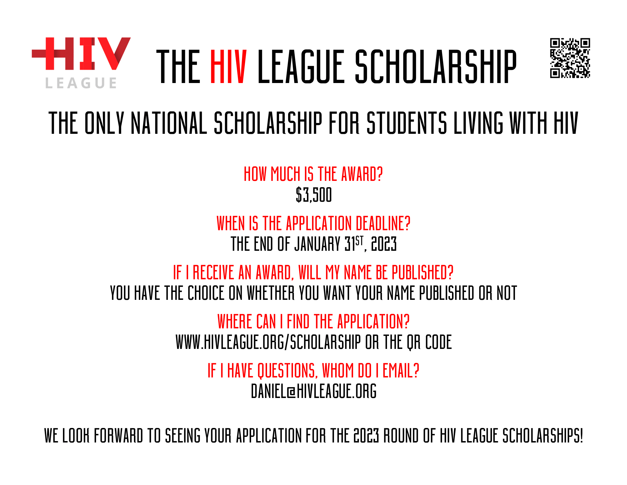 HIV League Scholarship informational flyer. 