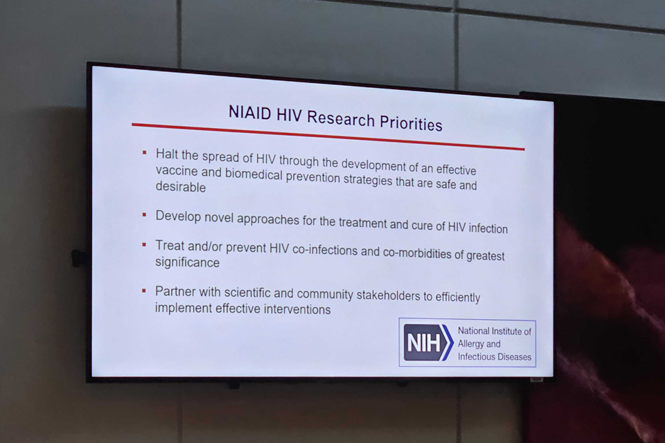 Slide at conference titled &quot;NIAID HIV Research Priorities&quot;.