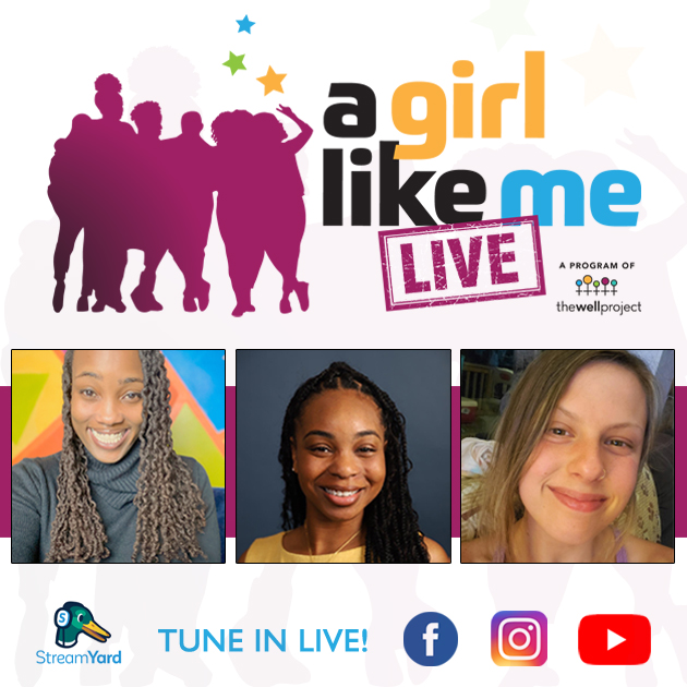 Flyer for A Girl Like Me LIVE event with headshots of Ciarra "Ci Ci" Covin, Alyssa Crawford, and Heather O'Connor, as well as event details and a QR code to register.