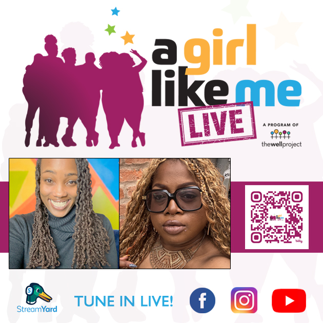 Flyer for A Girl Like Me LIVE event with headshots of Ciarra "Ci Ci" Covin and Kim Canady, as well as a QR code to register.