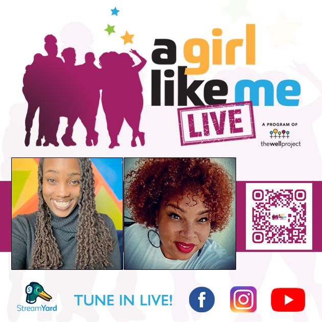 Flyer for A Girl Like Me LIVE event with headshots of Ciarra "Ci Ci" Brown and Bridgette Picou, as well as a QR code to register.