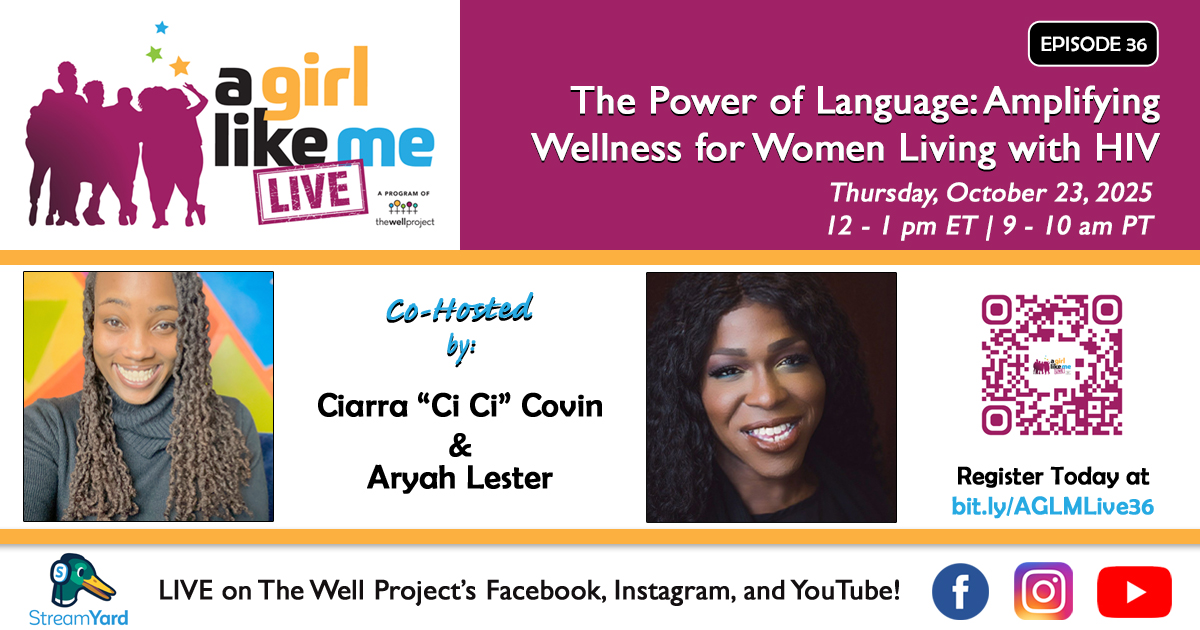 Flyer for A Girl Like Me LIVE event with headshots of Ciarra &quot;Ci Ci&quot; Covin and Aryah Lester, as well as event details and a QR code to register.