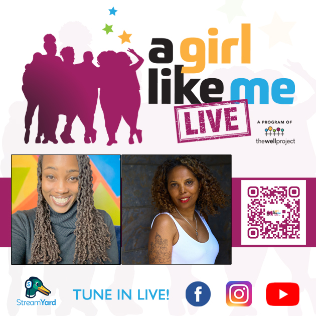 Flyer for A Girl Like Me LIVE event with headshots of Ciarra "Ci Ci" Brown and Louise Vallace, as well as event details and a QR code to register.