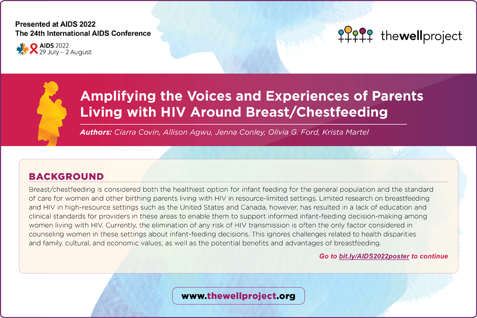 AIDS 2022 Poster, Amplifying the Voices and Experiences of Parents Living with HIV Around Breast/Chestfeeding.