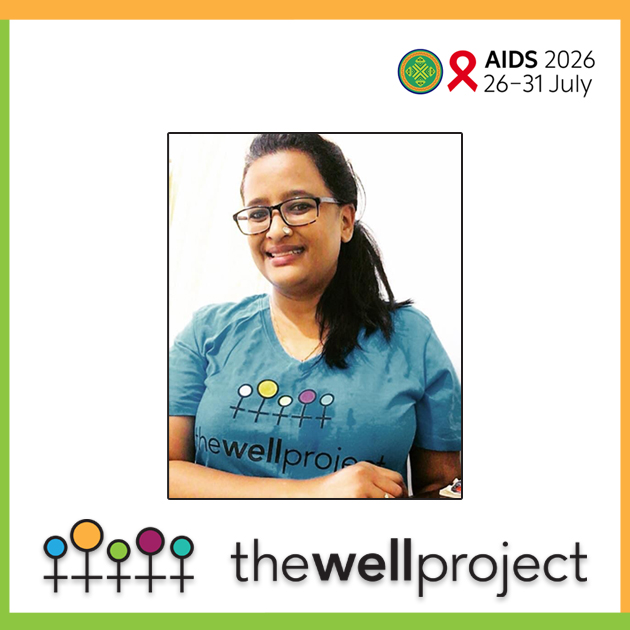 Headshot of Jyoti Dhawale and logos for AIDS 2026 and The Well Project.