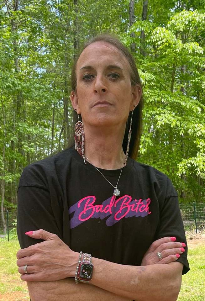 A Girl Like Me blogger, KatieAdsila, wearing a shirt that reads "Bad Bitch".