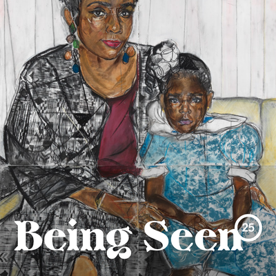 Artwork of Black woman and girl by Sydney Vernon for Motherhood episode of the Being Seen podcast.