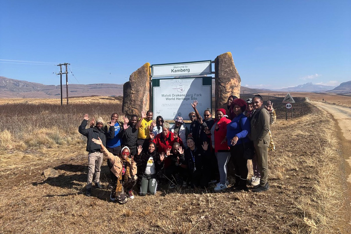 Ciarra "Ci Ci" Covin among a group of people in South Africa.