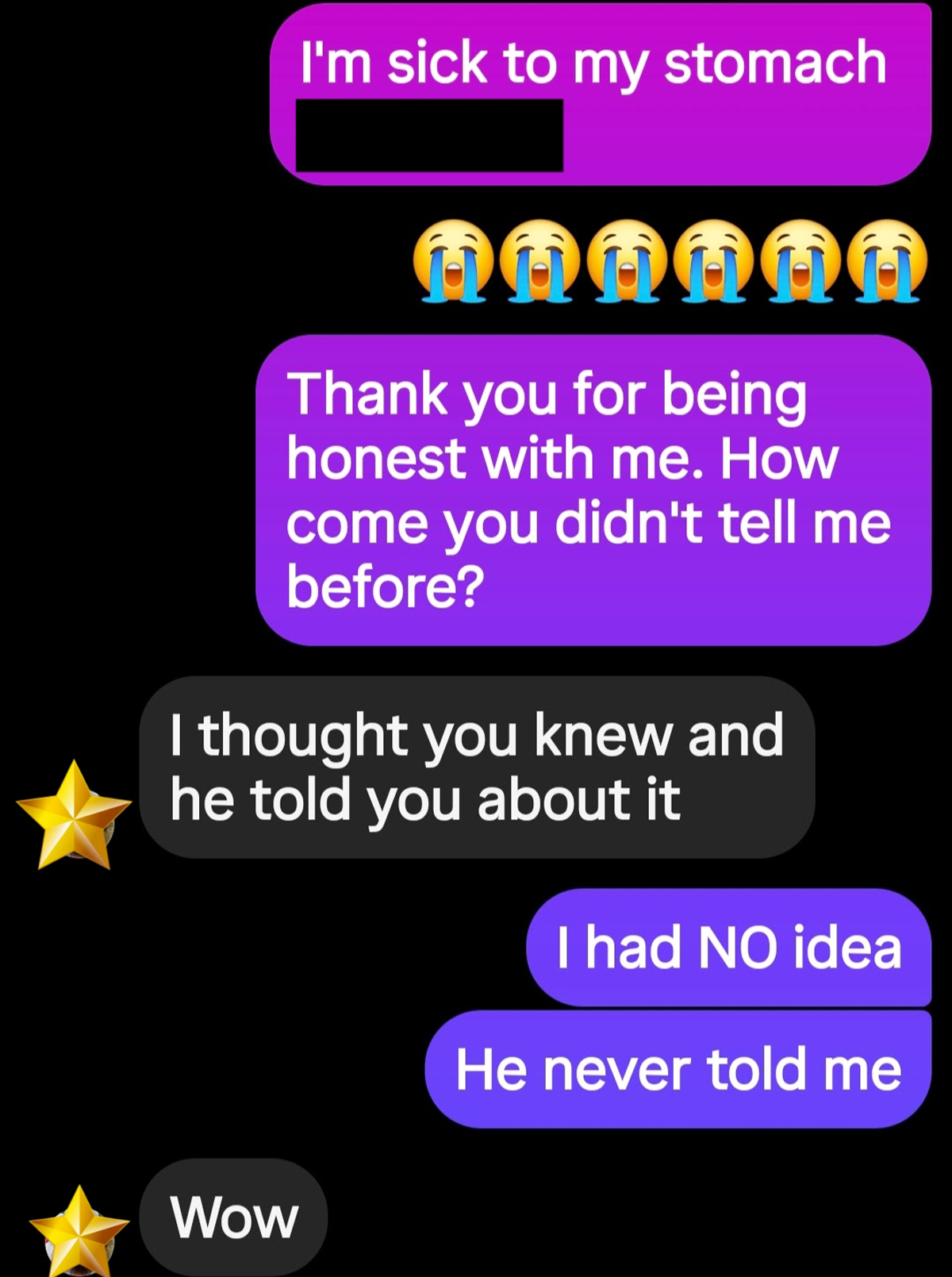 Screenshot of text exchange between blogger Cupcake80 and a friend.