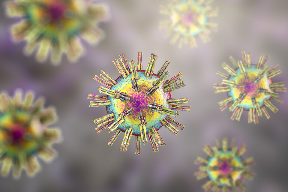 Ilustración 3D del virus del herpes simple.