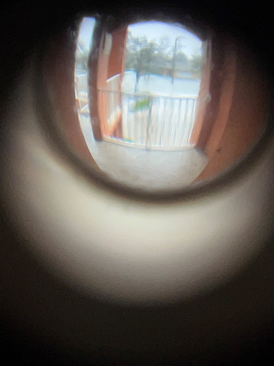 View of outside through a peephole.