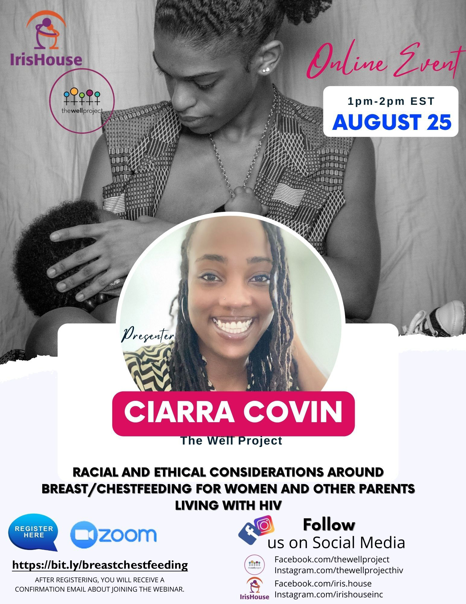 Flyer for August 25 Breast/Chestfeeding webinar.