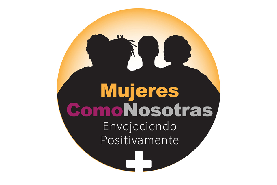 Siluetas de mujeres con texto que dice &quot;Mujeres como nosotras envejeciendo positivamente&quot;.