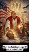 Screenshot of AI image of the US president as Jesus.