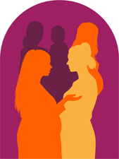 Siluetas de mujeres embarazadas y mujeres con bebé.