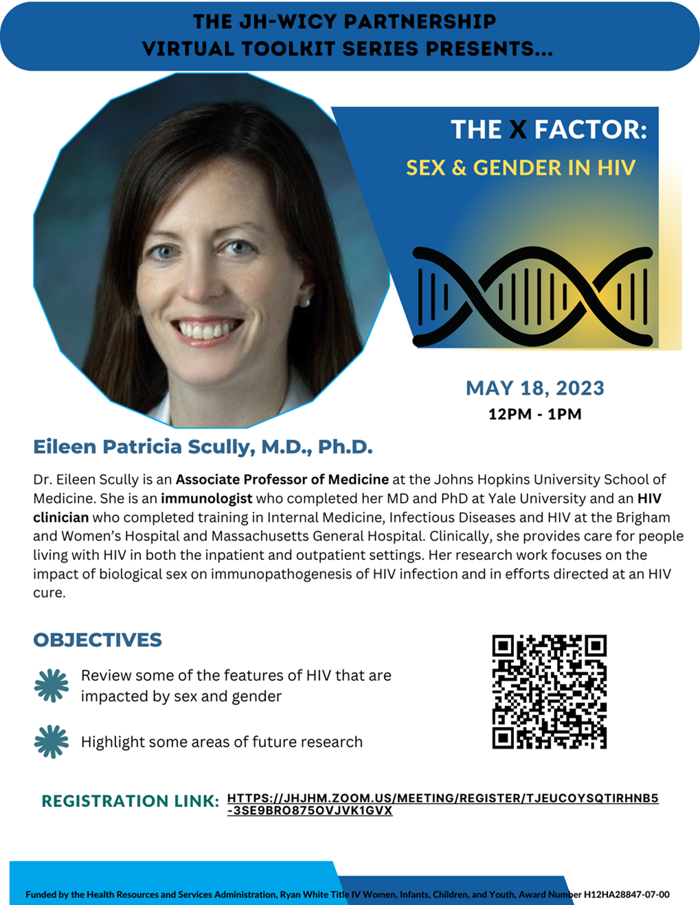 Details of event and headshot of Eileen Patricia Scully, MD, PhD.