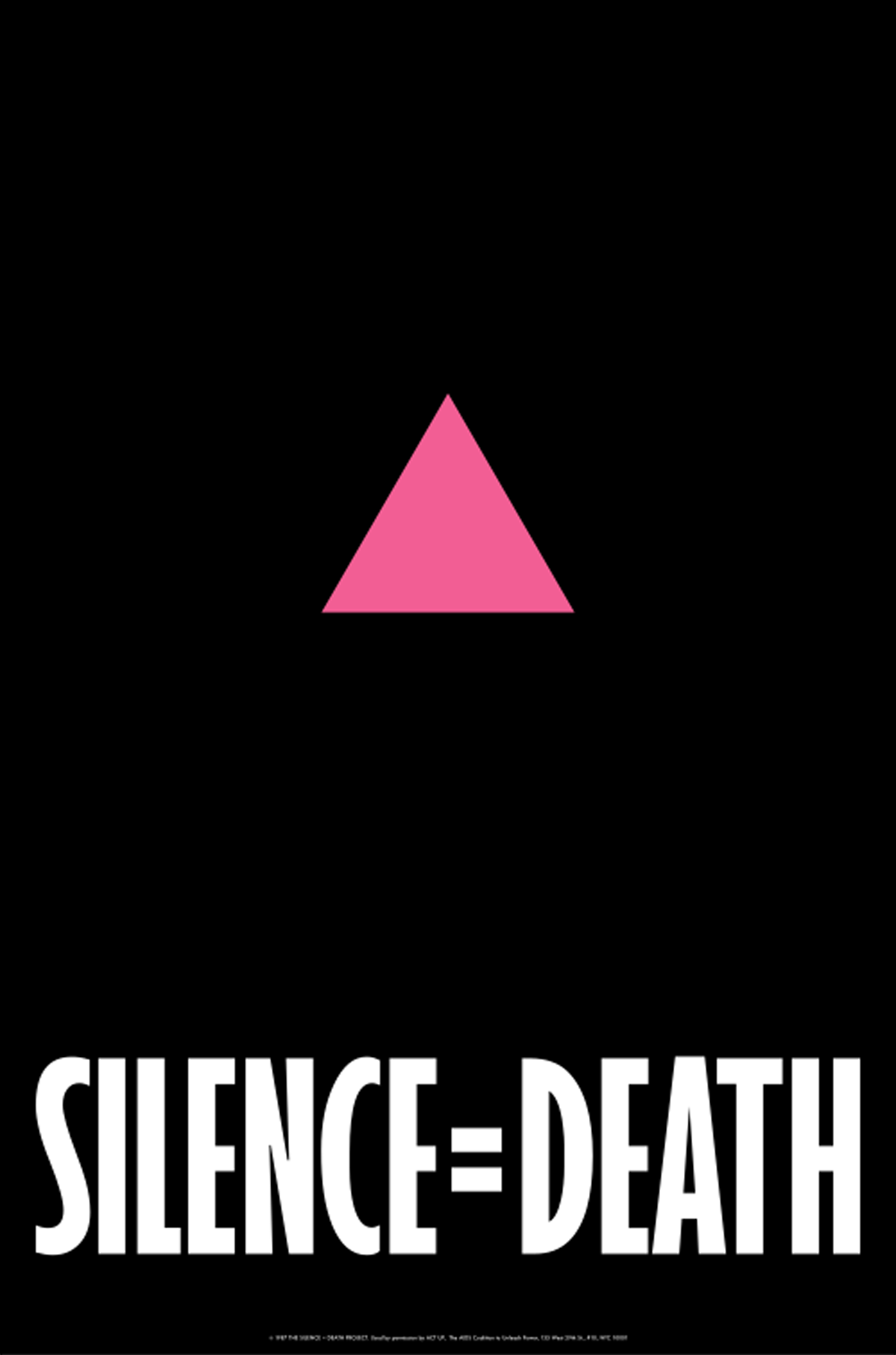 Black background with text that reads "Silence = Death" and pink triangle.