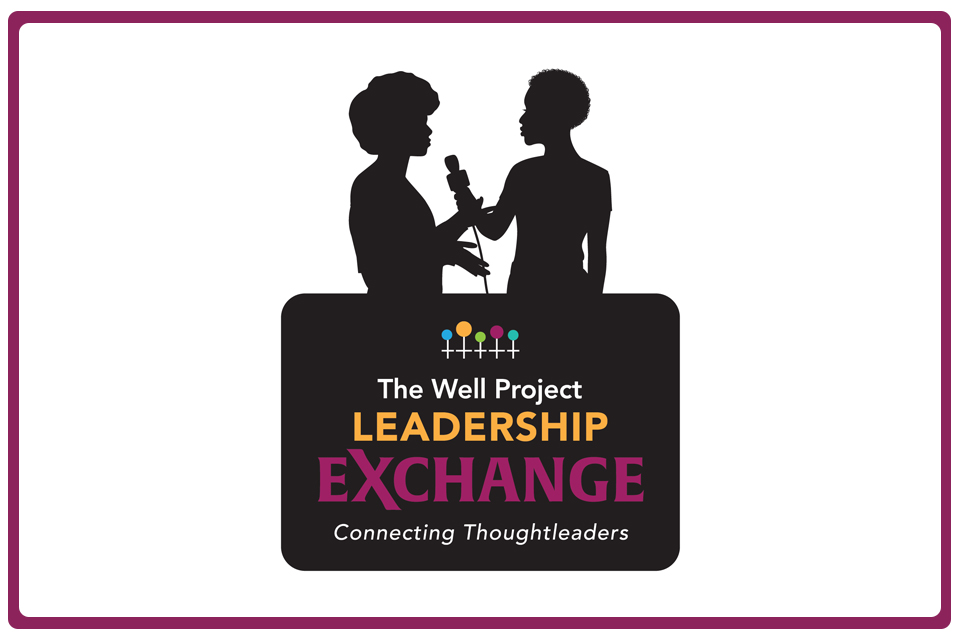 Logo for The Well Project's Leadership Exchange with silhouettes of a woman holding a microphone towards another woman.