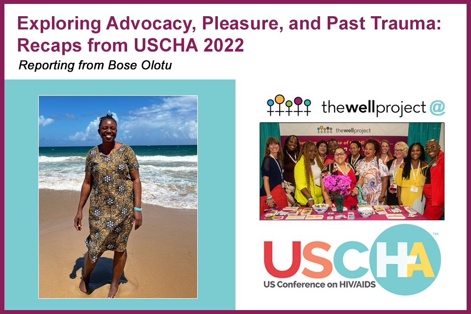 Bose Olotu standing on the beach and members of The Well Project community at USCHA.
