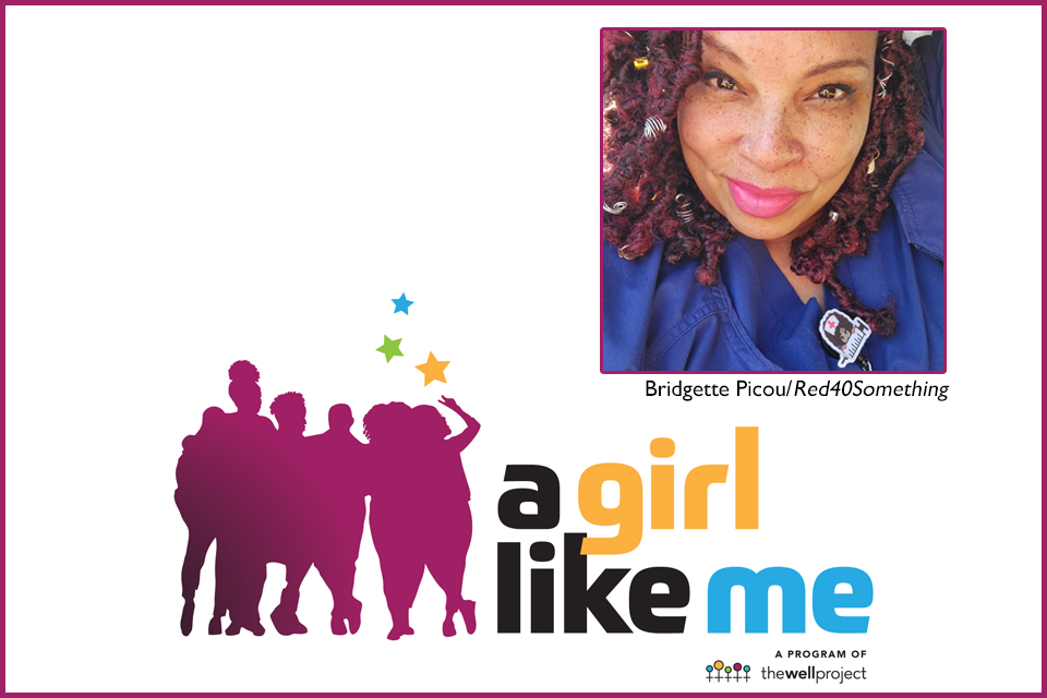 A Girl Like Me blogger, Bridgette (Red40Something) and logo for A Girl Like Me.