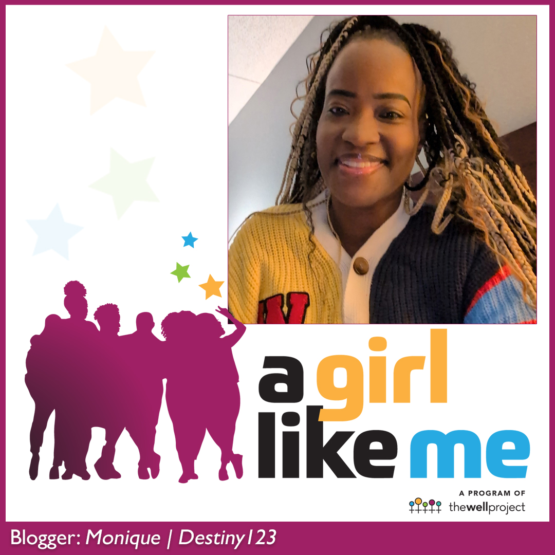 Blogger Monique ("Destiny123") and logo for A Girl LIke Me.