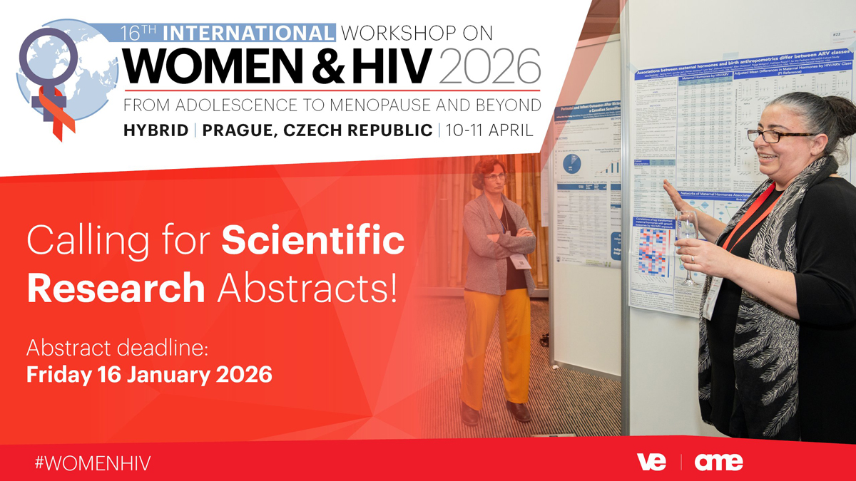 Flyer for 16th International Workshop on Women & HIV abstract submission.