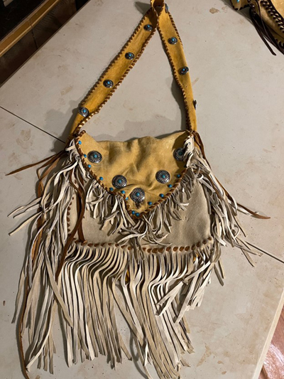 Deer leather shoulder bag, handmade by Katie.