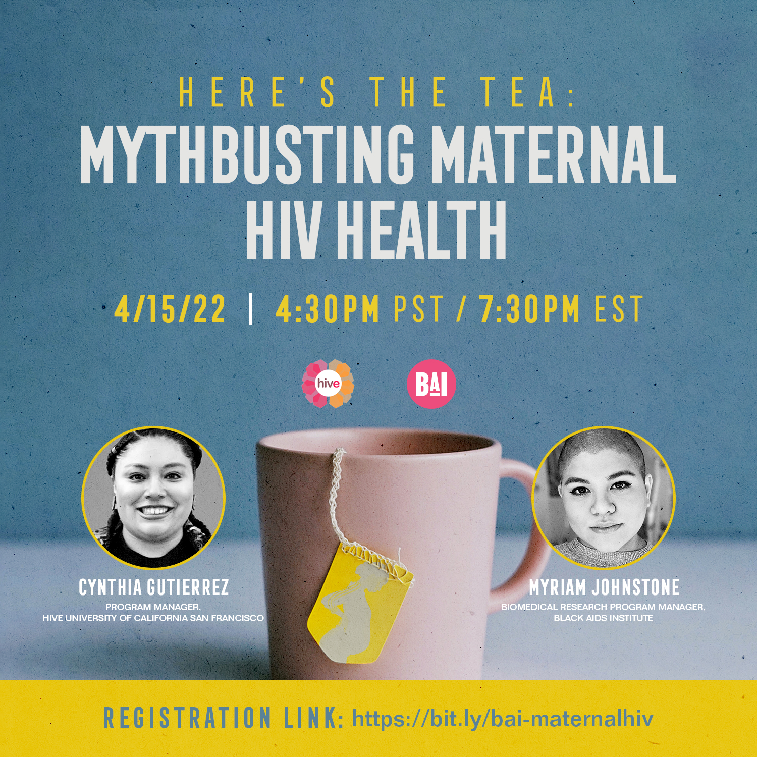 Flyer for event with headshots of Cynthia Gutierrez and Myriam Johnstone and event details.