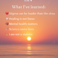 Graphic that reads "37 Years of Living with HIV. What I've learned: Stigma can be louder than the virus. Healing is not linear. Mental health matters. Science saves lives. I am not a statistic."