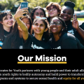Advocates for Youth mission statement along with group of young people standing outside.