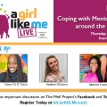 A Girl Like Me LIVE logo, headshots of Ciarra "Ci Ci" Covin, Heather O'Connor, and Masonia Traylor, and event details.