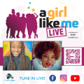 Flyer for A Girl Like Me LIVE including headshots of co-hosts as well as a link and QR code to register.