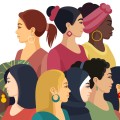 Ilustración de nueve mujeres multiétnicas.