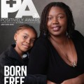 Cover of Positively Aware magazine with Lynnea Lawson and child, and words "Born Free".