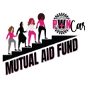 Illustration of women holding hands, walking up stairs, with PWN-USA logo and words "PWN Cares; Mutual Aid Funds"