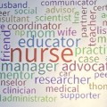Word cloud including words "nurse", "educator", "researcher", "clinician", "spouse", etc.