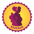 BEEEBAH logo: A silhouette of a pregnant person and a person holding a baby.