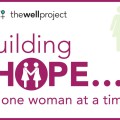 Words "Building Hope... One Woman at a time" with bright simple representations of women.