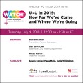 Flyer for WATCH webinar containing title, logos, date, times & names of speakers & panelists.