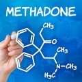 Hand drawing methadone molecule and the word "Methadone".