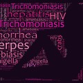 Silhouette of woman's profile in relaxed seated position with word cloud of STIs surrounding her.