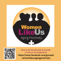 Women Like Us logo with QR code for Facebook group.