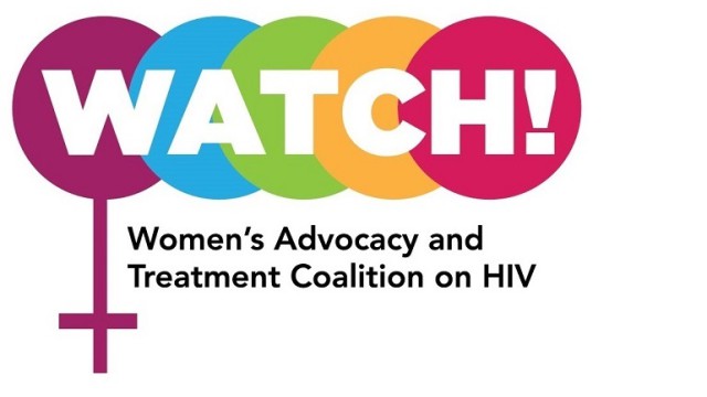 Logo for WATCH (Women's Advocacy & Treatment Coalition on HIV) with woman symbol & colorful circles.
