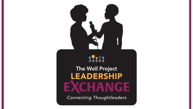 The Well Project Leadership Exchange logo: woman holding a microphone towards another woman.