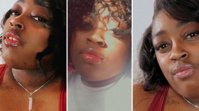 Three pictures, side by side, of Destiny Smith's face.