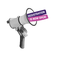 Megaphone with words "Registration is Now Open!".