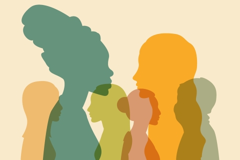 Colorful illustration of women's profiles.