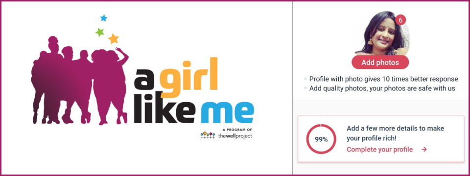 Dating profile of blogger Jyoti Dhawale and logo for A Girl Like Me.