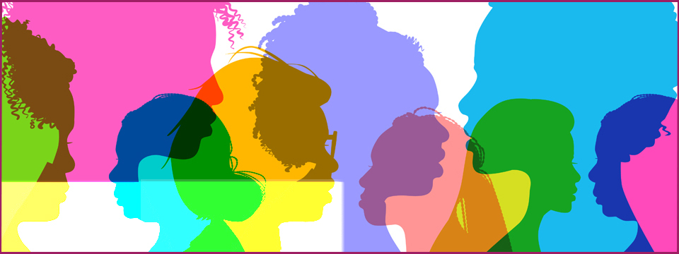 Colorful illustration of profiles of Black women's faces.