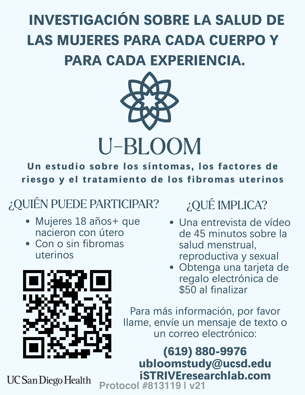 BLOOM study flyer in Spanish.
